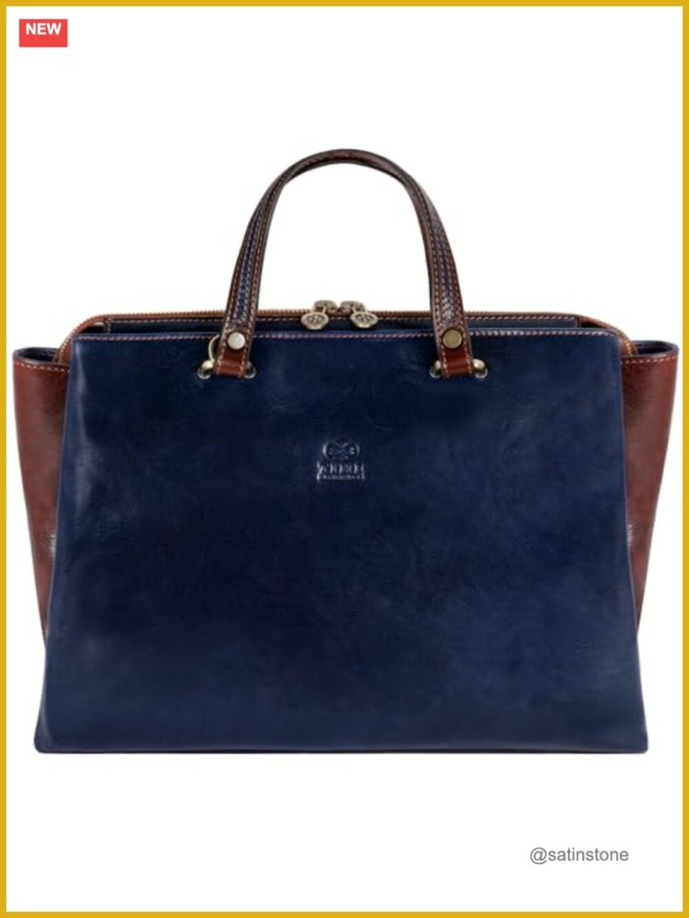Italian Handmade Full-Grain Leather Top Handle Satchel Tote Bag